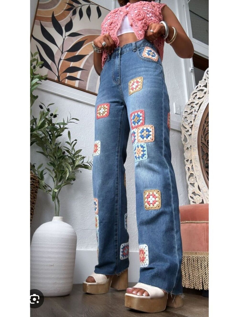 Oli & Hali Grannie Square Raw Hem Jeans Sz.M 16"Waist 29"inseam